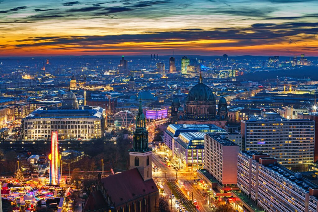 Aerial view on Berlin at night