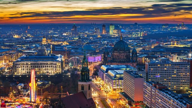 Aerial view on Berlin at night